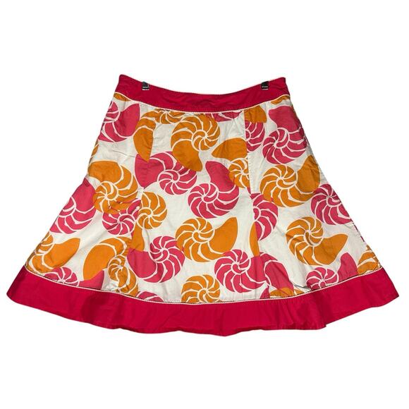 LL Bean Seashell Print Full Mini Skirt Sz 12 100% Cotton Bright Pink‎ & Orange - Picture 2 of 9